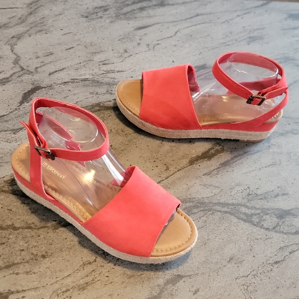 LANE BRYANT DREAM CLOUD Platform Wedge Espadrille Sandal Faux Suede Red 10W NWOT